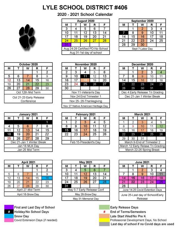  Updated 2020-2021 School Year Calendar
